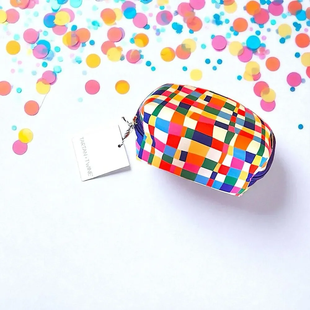 Tartan + Twine Multi-Color Round Top Cosmetic Bag – Makeup Travel Pouch NWT